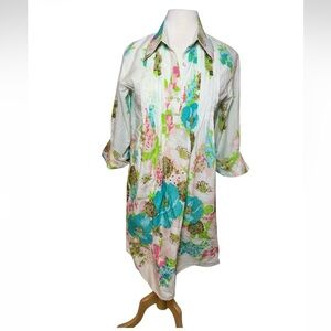 Miss June Floral Print Midi/Mini Dress with Blue and Pink Accents-Size 2